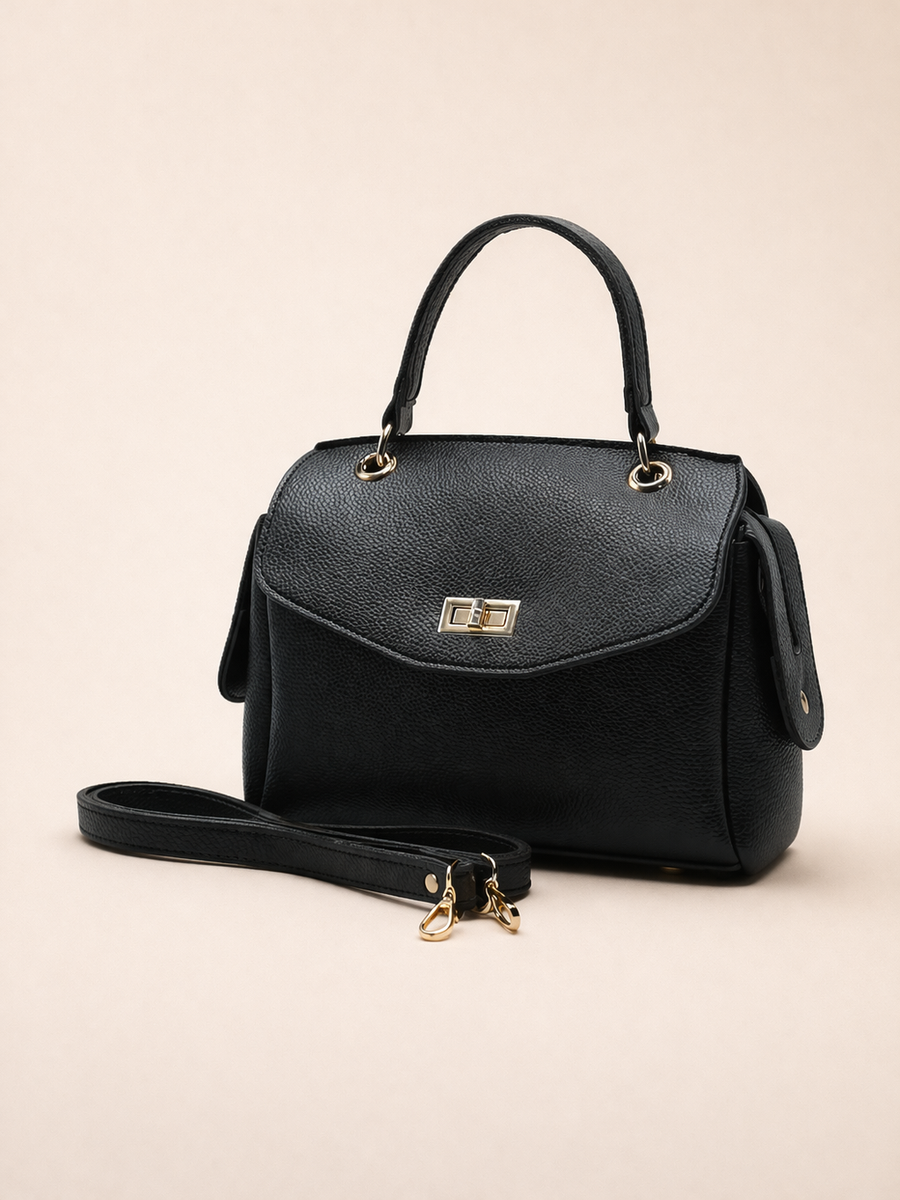 Modern Crossbody Handbag for Women - Black Vegan Leather Purse