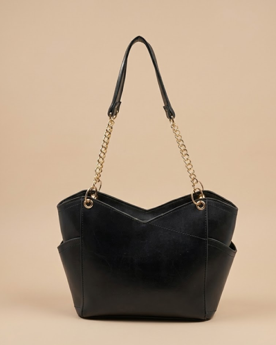 Glamor Tote Bag for Women - Black Chain Strap Handbag
