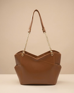 Glamor Tote Bag for Women - Brown Chain Strap Handbag