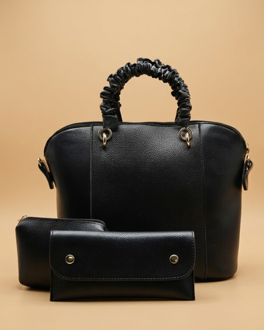 3 Piece Alora Tote Bag Set for Women - Black