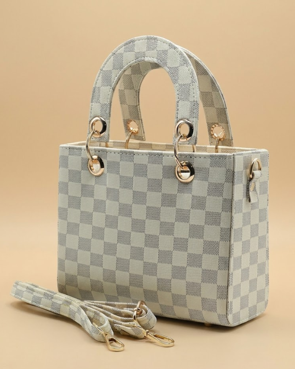 Checker Mini Crossbody Bag for Women - White