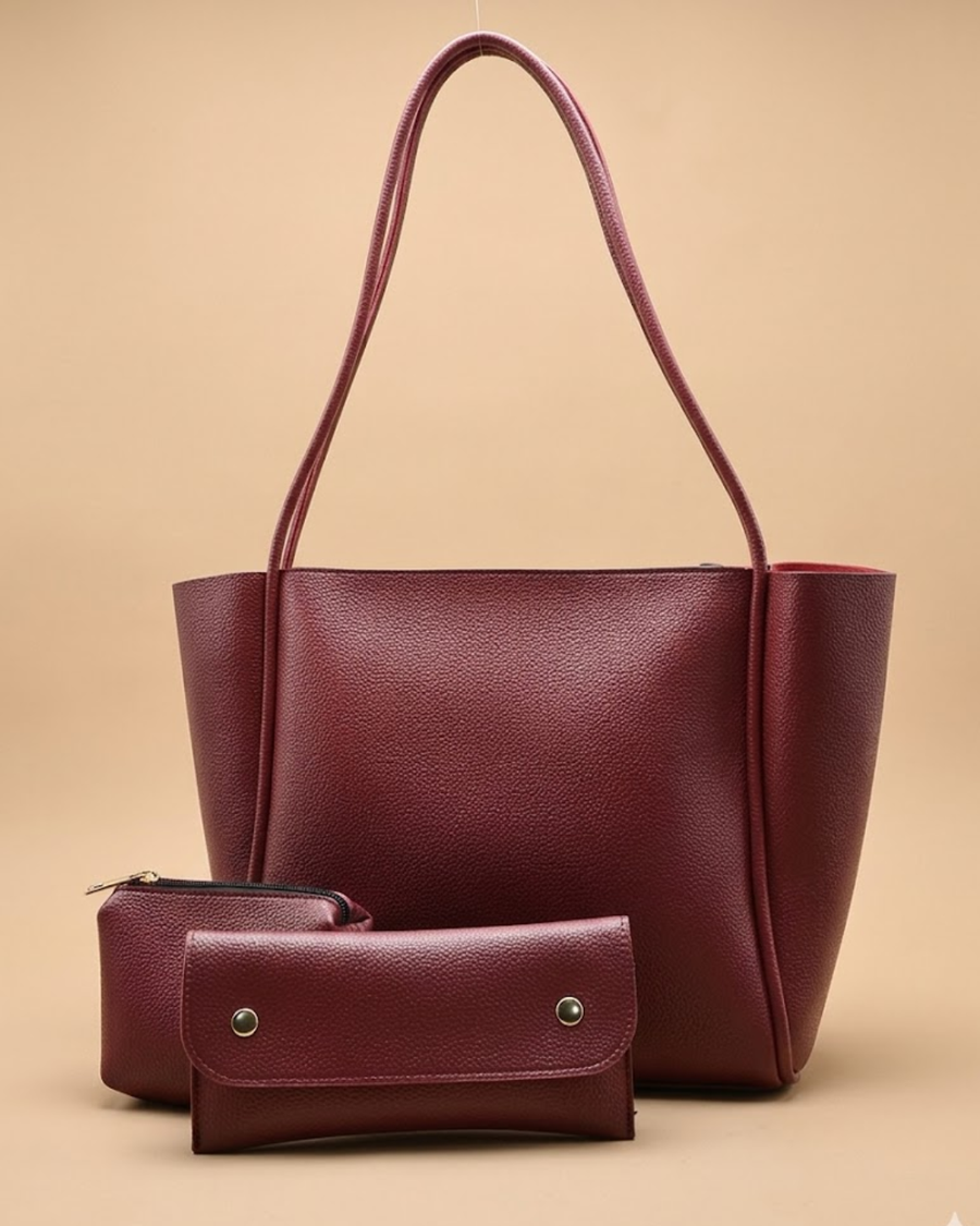 Urban Carry Tote Bag for Women - Maroon with Wallet & Pouch